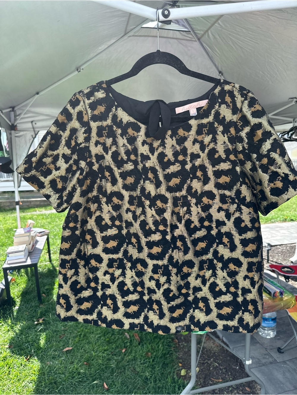 Hutch Leopard-Print Short Sleeve Blouse in Black & Tan